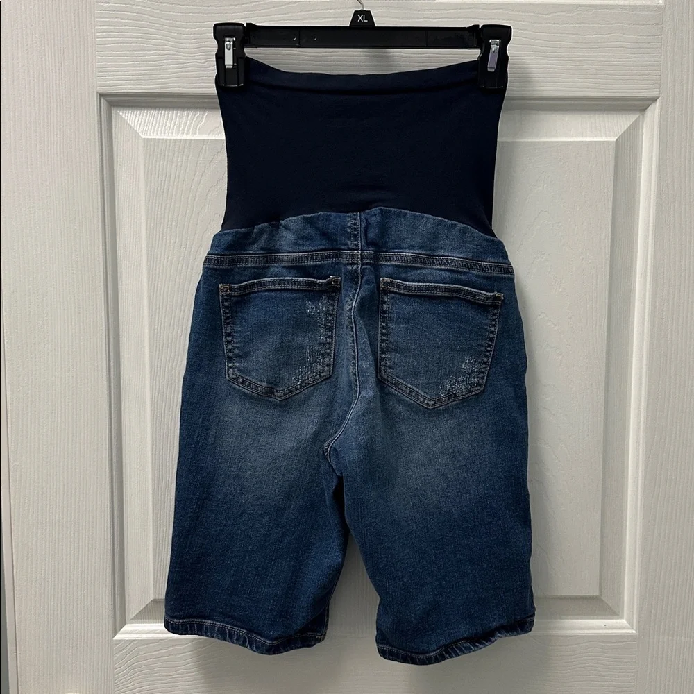Indigo‎ Blue Maternity Stretch Panel Distressed Shorts